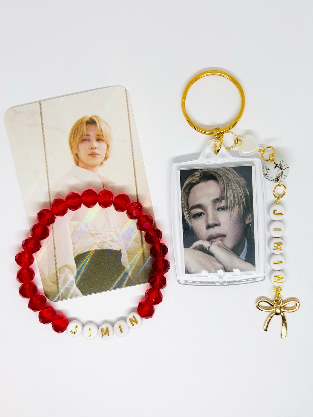 (3pcs) BTS JIMIN PHOTO KEYCHAIN BRACELET PHOTOCARD BUNDLE